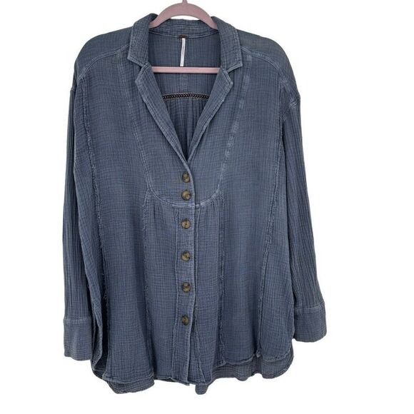 Free‎ People All About The Feels Button Blouse Blue Small - Picture 3 of 9
